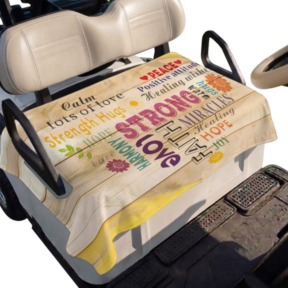 Golf Cart Seat Cover Love Text Club Car Golf Cart Seat Covers Soft Absorbent Golfcart Towel Blanket Warm Embraces Positive Energy Golf Seat Covers for Cart Decor Fits 2 & 4 Passenger 51"x31"