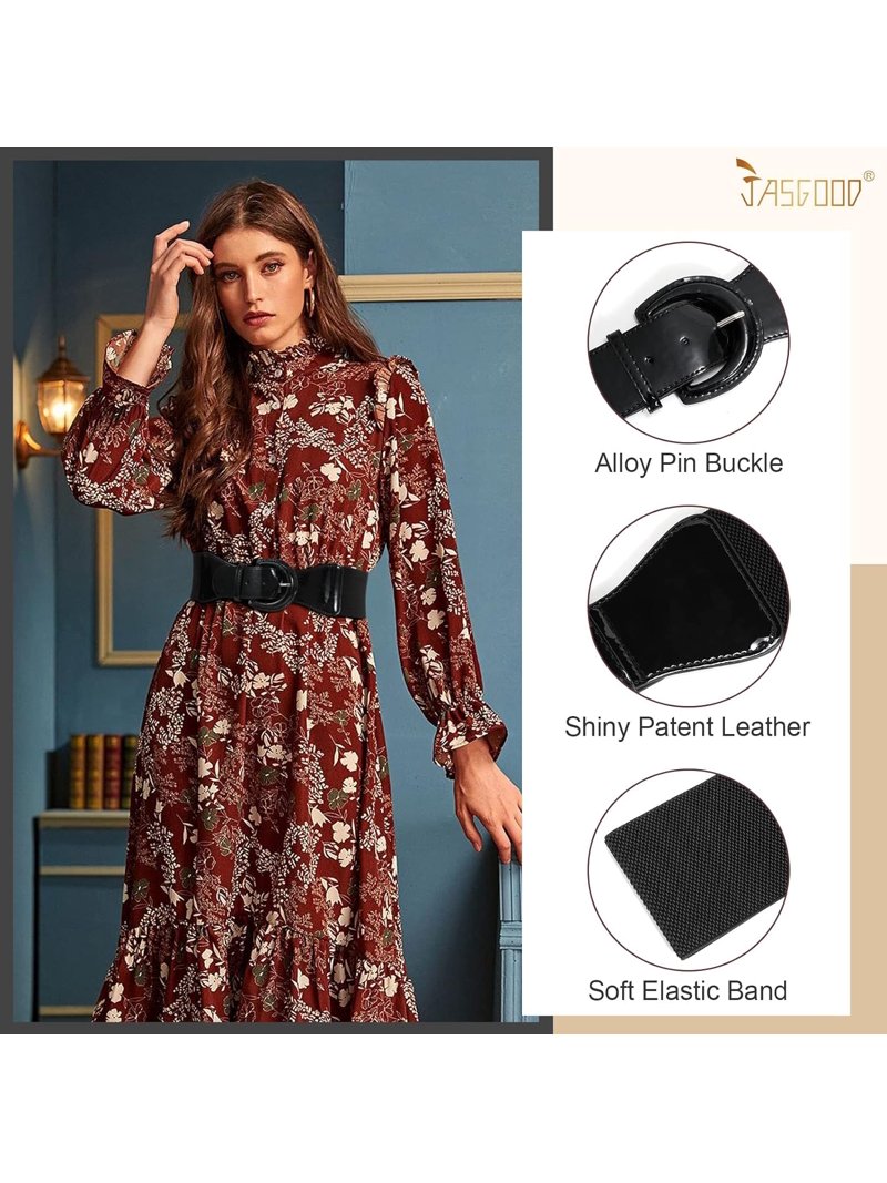 Women Wide Stretchy Belt,Vintage Chunky Buckle Elastic Waist  display picture 2