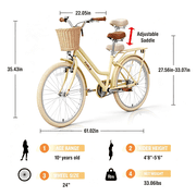 POVANLI 24 City Bike for 8-12 Years Old, Steel Frame Bike,Women Bike with Basket Yellow