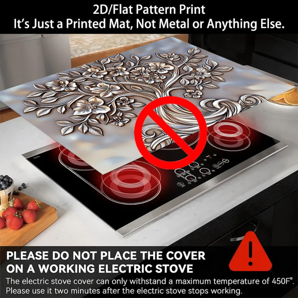 1 2D/flat stove cover protection pad, embossed floral curve tree pattern design, 28.3x20.5 inches (72×52cm), easy to clean, perfectly suitable for any kitchen, washing machine, dryer, stove panel pro