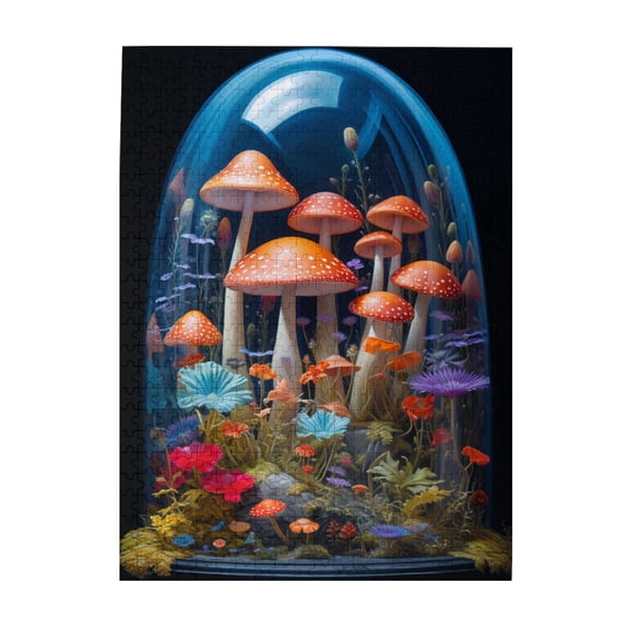 500 pcs Mushroom Jar Jigsaw Puzzles 500 Pieces,Whimsical Jigsaw Pieces,Stress Relieving Pleasure,Modern Art Mushroom Jar Wooden Puzzles,Unique And Beautiful Design,For Puzzle Lovers,Relax Yourself