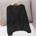 thumbnail image 2 of Cekizud Hooded Knit Cardigan for Women Long Sleeve Button Front Drawstring Hood Casual Cardigan Sweater, Free Size, 2 of 7