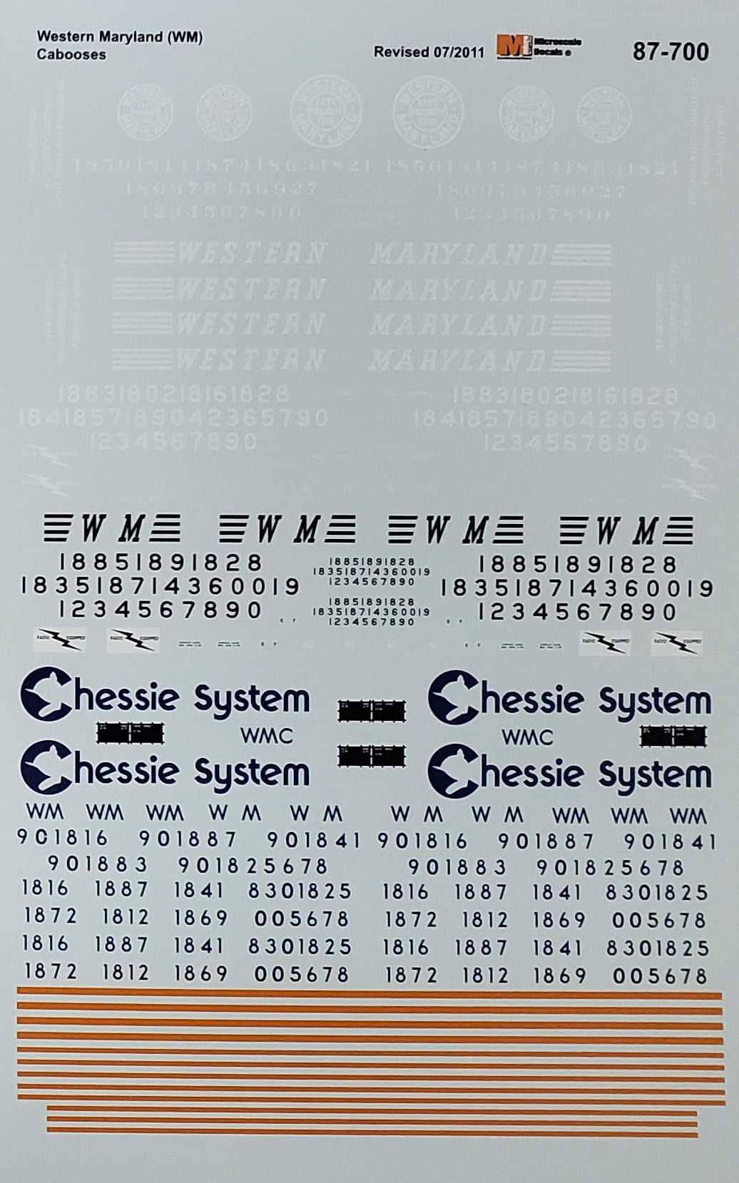 Microscale Model Railroad/Train Decals HO Scale Western Maryland