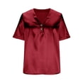 thumbnail image 6 of HongQid Women's Satin V Neck Short Sleeve Satin Button Blouse Business Casual Top Spring Summer, 6 of 8