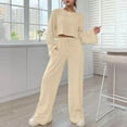 thumbnail image 2 of WENWU Women's Two Piece Knit Matching Outfits Crew Neck Slit Hem Tee and Pants Tracksuit Sets Womens Suits for Weddings Petite Pant Suits for Women Dressy, 2 of 5