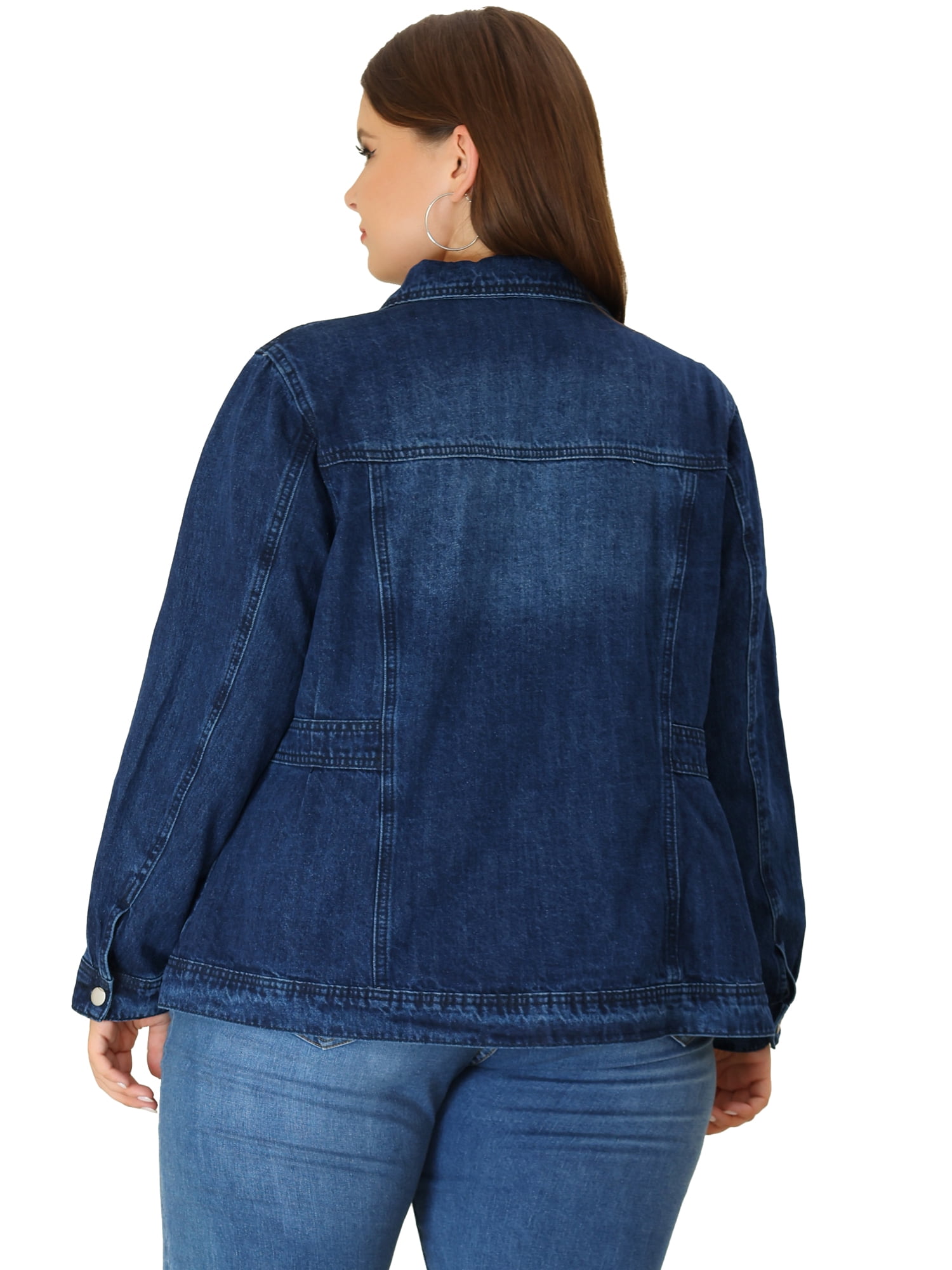 DARING DIVA Women's Plus Size Button Washed Front Loose Jean Jacket 6X Dark Blue