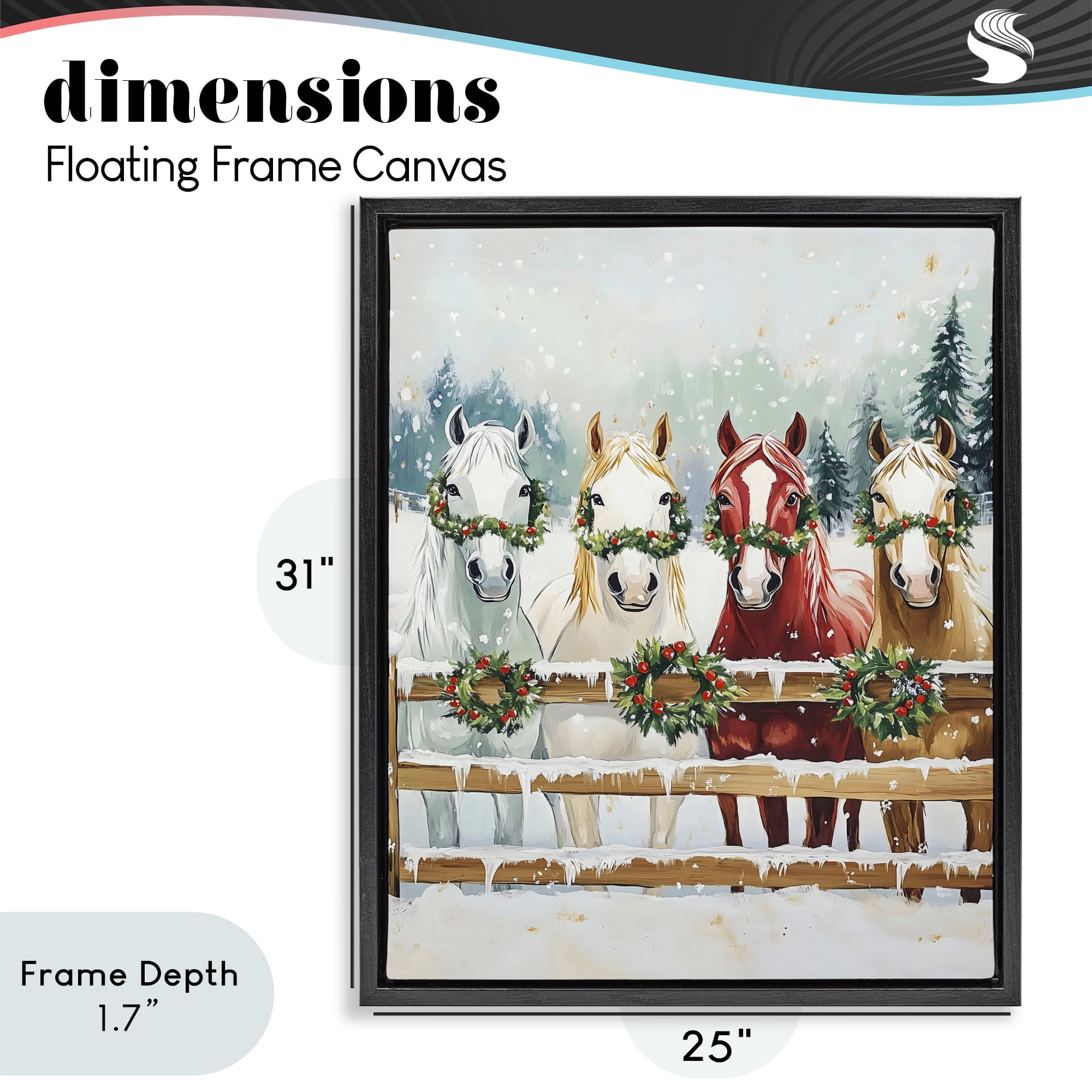Stupell Industries Christmas Horses with Holly Wreaths Black Framed Floater Canvas Wall Art, design by The Prints Vibe
