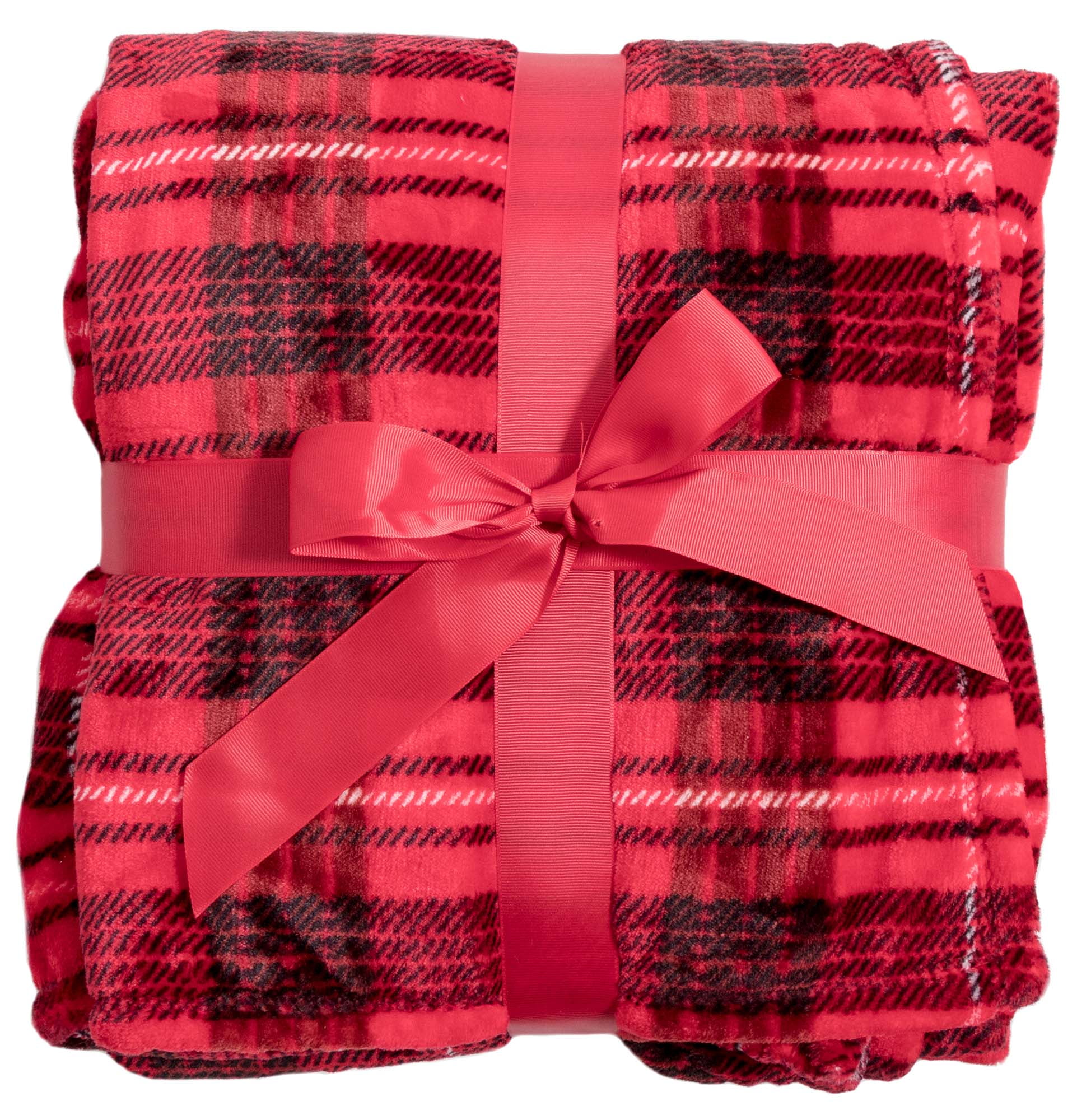 Plush Blanket Sofa Blanket with Fleece Lined Travel Blanket, Red_plaid