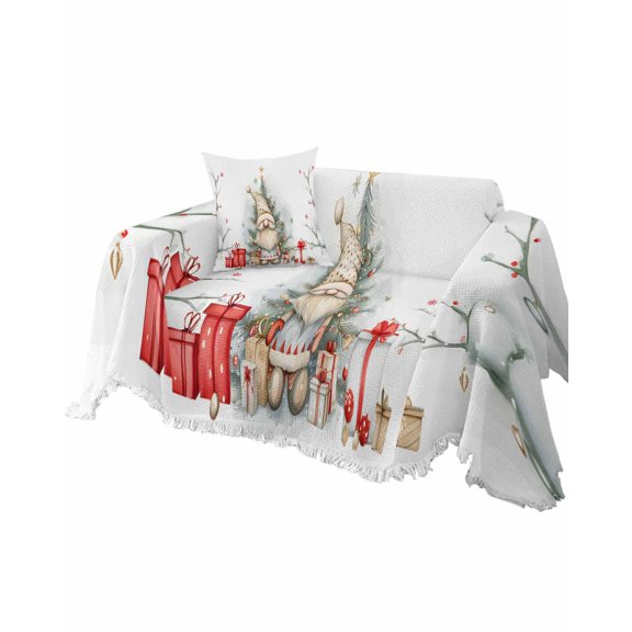 Christmas Sofa Couch Covers for Dogs, Washable Sectional Couch Slipcovers for Loveseat with Tassels, Xmas Gnomes Tree Snowflake Botanical Non Slip Sofa Throw Cover Blanket L 71''x102''