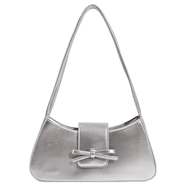 Bolso de hombro Amszke Y2K Trendy de cuero vegano plateado