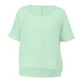 thumbnail image 5 of Green Womens Tops Women's Summer Short Sleeved Solid Color Casual Loose Cloud Cotton Comfortable Top Shirts for Women, 5 of 6