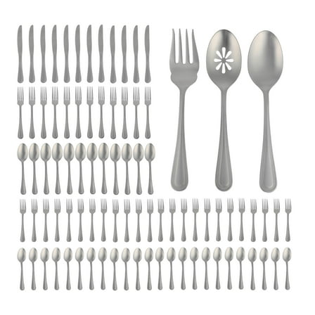 Gibson Home Sinta 87-Piece Stainless Steel Flatware Set with Bead Border Design – Service for 12 Plus Serving Utensils, Polished Silverware, Dishwasher Safe