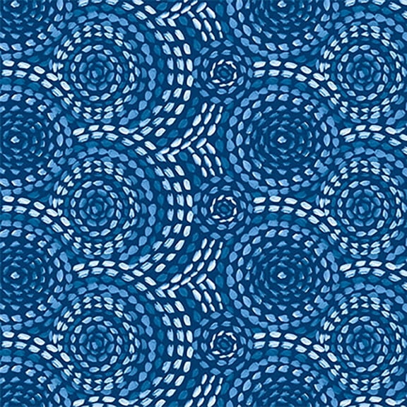 Blank Quilting 9750-77 Gypsy Dreams Stitched Circles Blue Cotton Fabric by The Yard