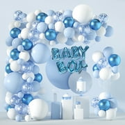 Janinus Blue And White Balloon Arch Garland Kit-121 PCS 5+12+18 Inch Blue White Baby Boy Balloons For Baby Shower Decorations Birthday Engagement Party Gender Reveal Balloons Decoration