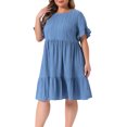 thumbnail image 2 of DARING DIVA Women's Plus Size Ruffle Short Sleeve A Line Midi Casual Dress 4X Gray Blue, 2 of 6
