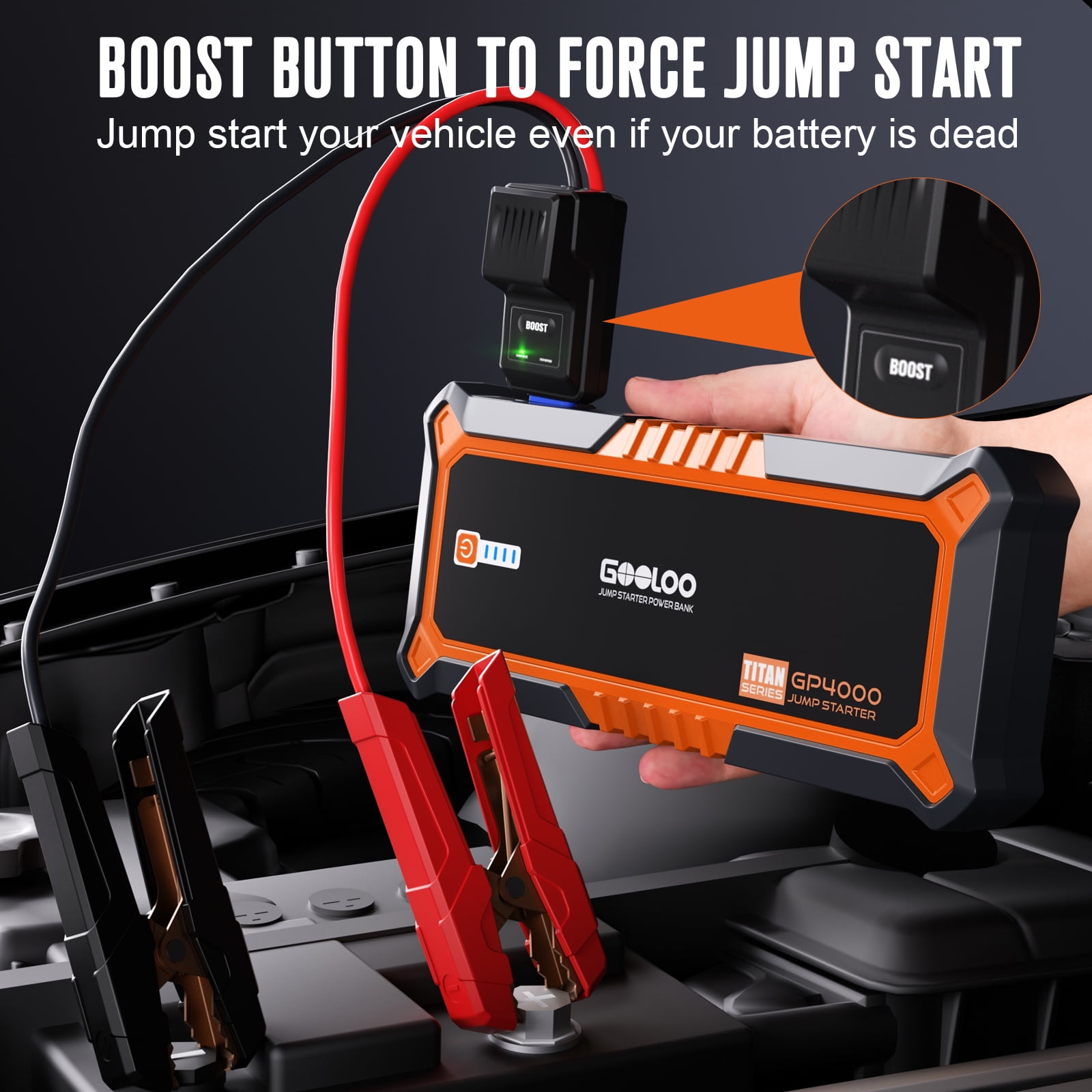 GOOLOO GP4000 4000A Peak Car Jump Starter, 12V Portable Battery Booster for All Gas & 10.0L Diesel Engines, USB-C Fast Charge Power Bank, SuperSafe Protection, Emergency Starter Pack