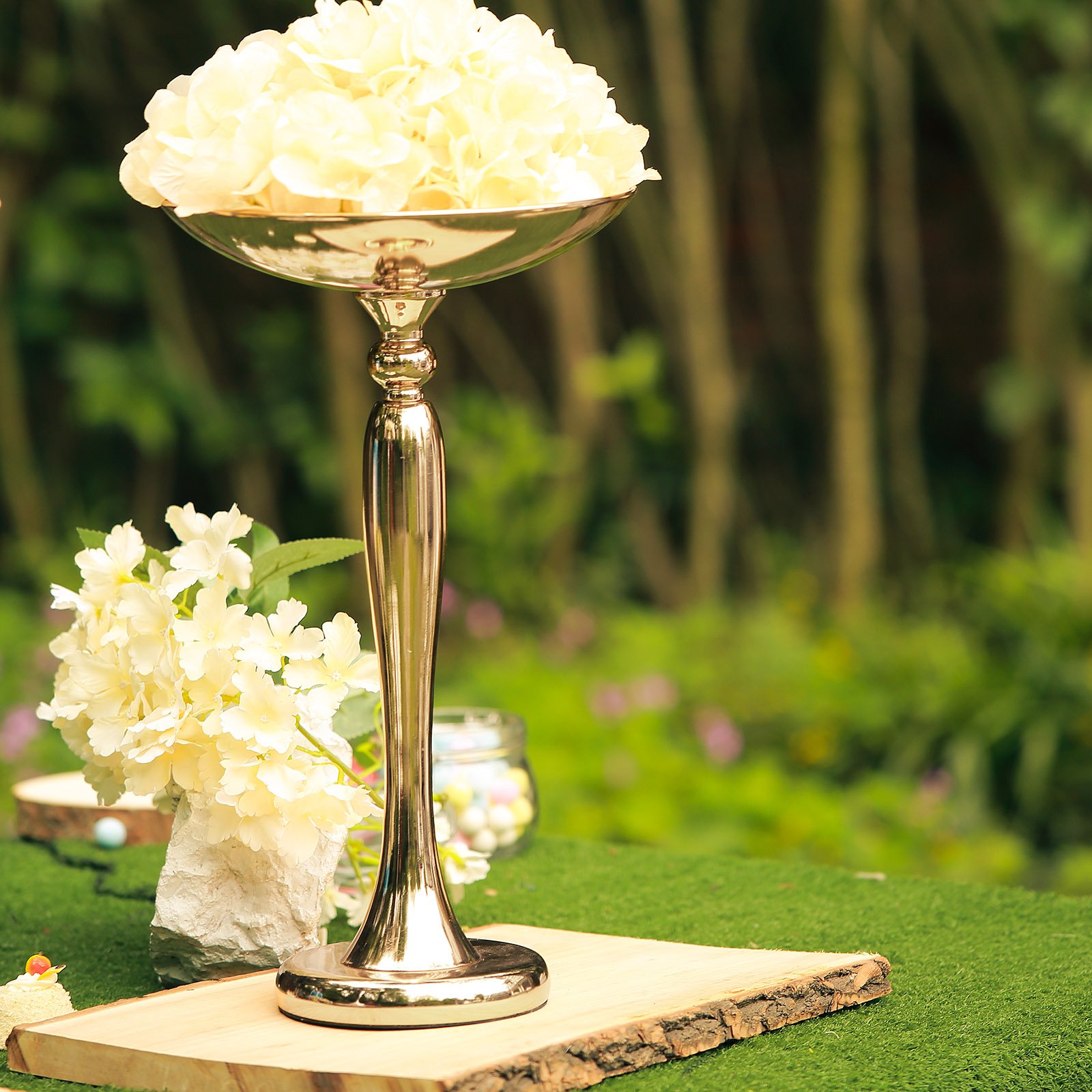 17" Flared Top Gold Metal Flower Ball Stand Candle Holder