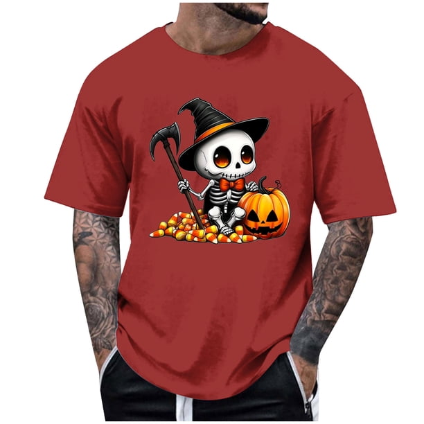 Blusas y camisas de manga corta y cuello redondo para hombre. Blusas/camisetas de manga corta con cuello redondo y estampado de Halloween para hombre. Blusa para hombre.