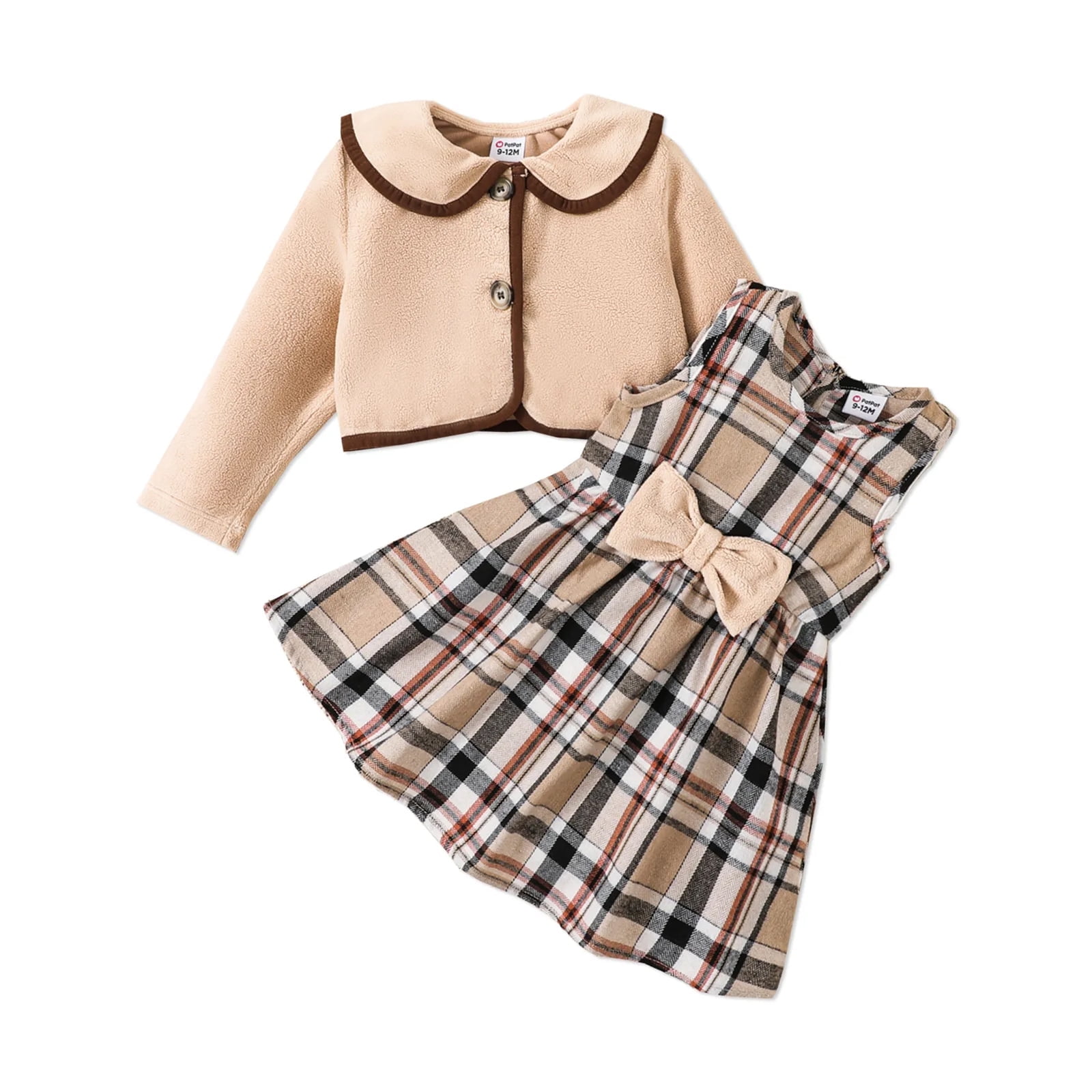 Patpat 2pcs Baby Girl Dresses Grid Houndstooth School Dress Cardigan 2pcs Set 18 24 Months Other