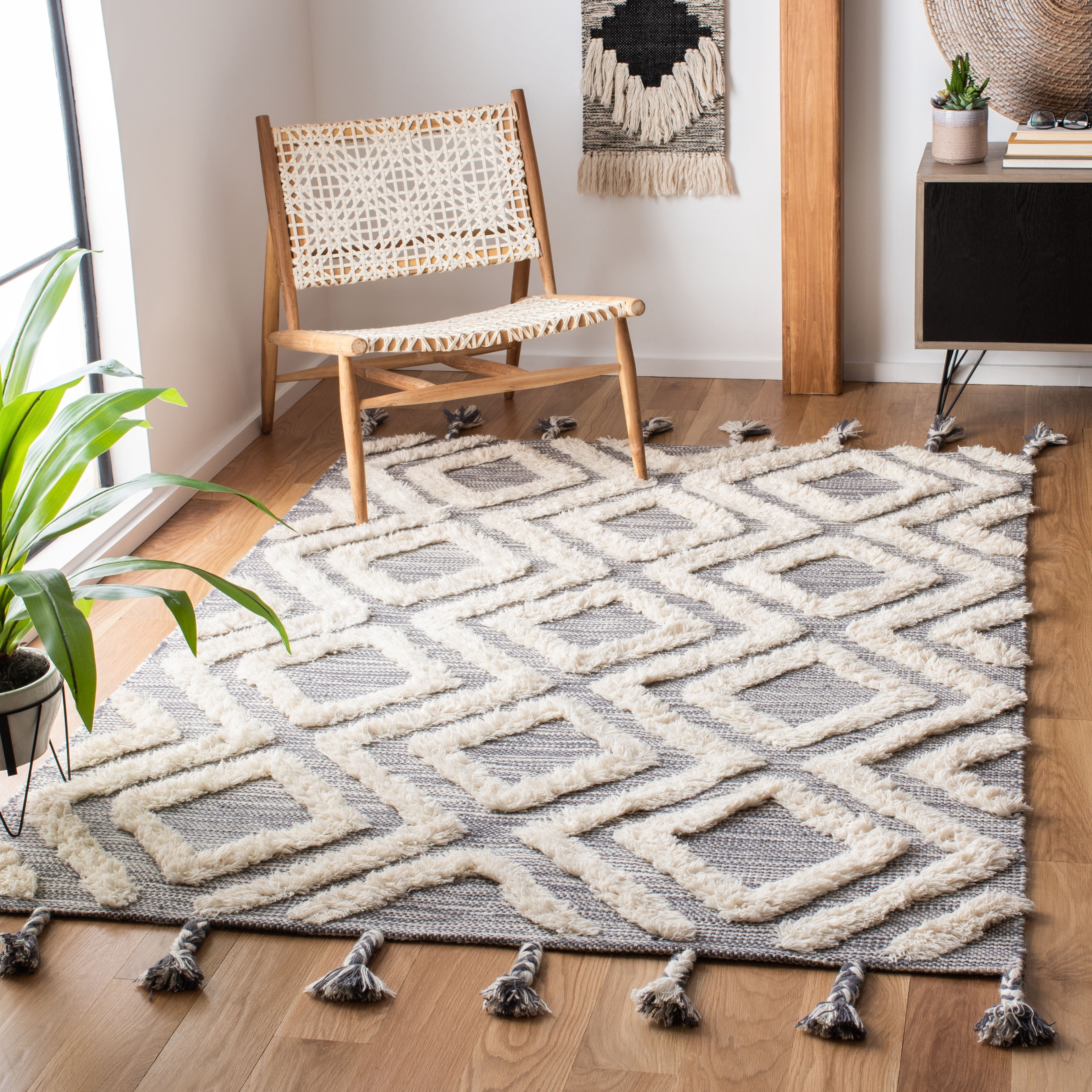 SAFAVIEH Kenya Arline Geometric Wool Area Rug, Grey/Ivory, 3' x 5'