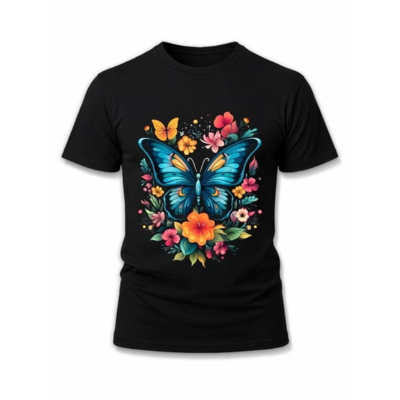 Greenink Colorful Butterfly Floral T-Shirt Men t shirt black top 2026 Weekend casual wear Hip-hop streetwear Unique Design Unisex Shirt Printed tshirts