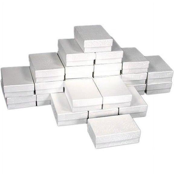 25 White Swirl Cotton Boxes Charm Jewelry Gift Displays 3.25"
