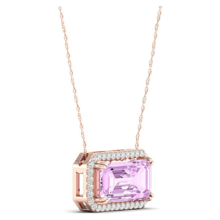 Pink Sapphire Emerald Cut Center Tennis Necklace Rose Gold/Diamond