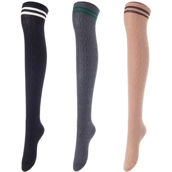 Lovely Annie Women's 3 Pairs Over Knee High Thigh High Cotton Socks Size 6-9 A1023