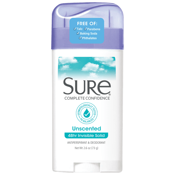 Sure Solid Anti-Perspirant Deodorant Stick, Unscented, Women, 2.6 oz
