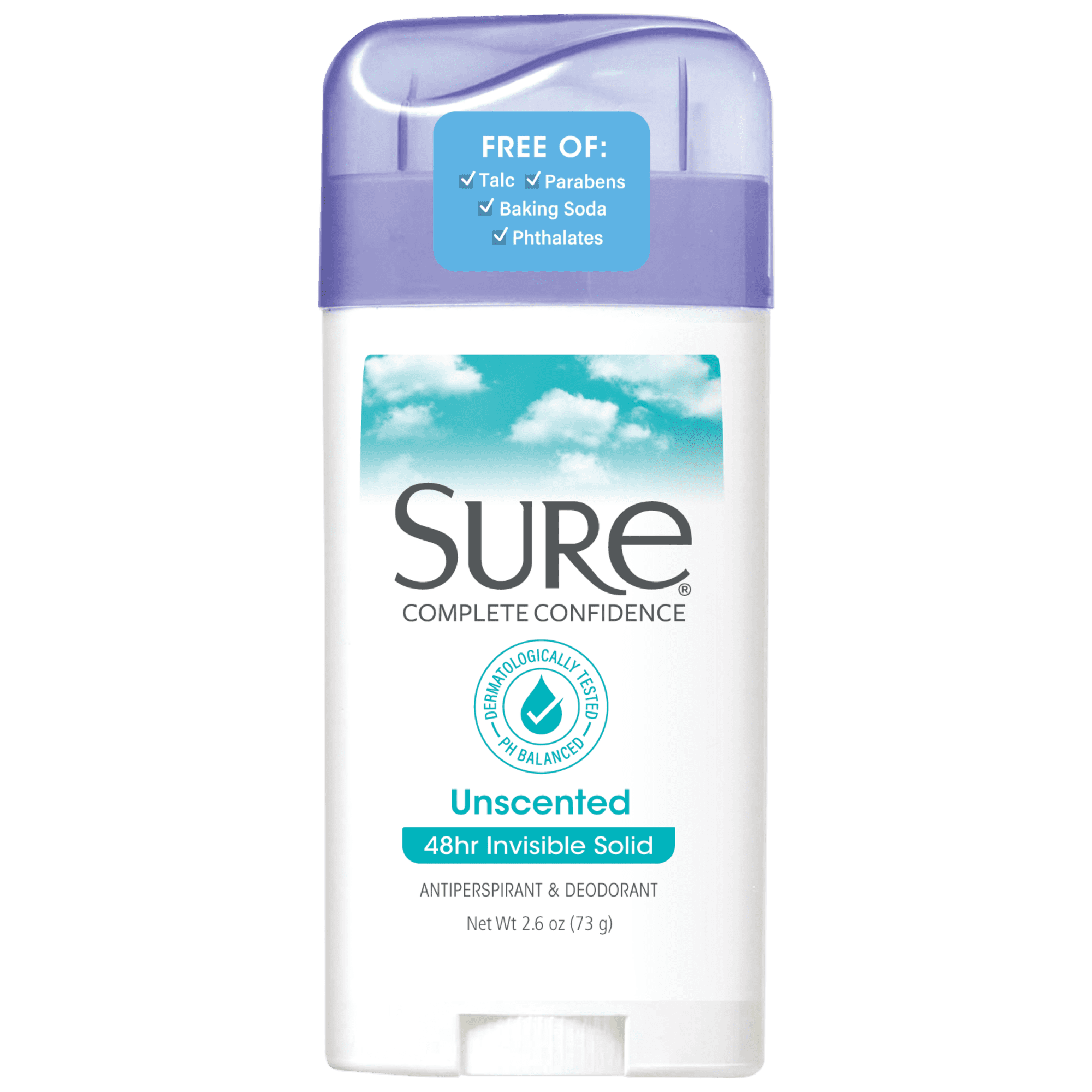 U-BB-1908 Invisible Solid Anti-Perspirant & Deodorant, Unscented Unisex Deodorant Stick, 2.6 oz