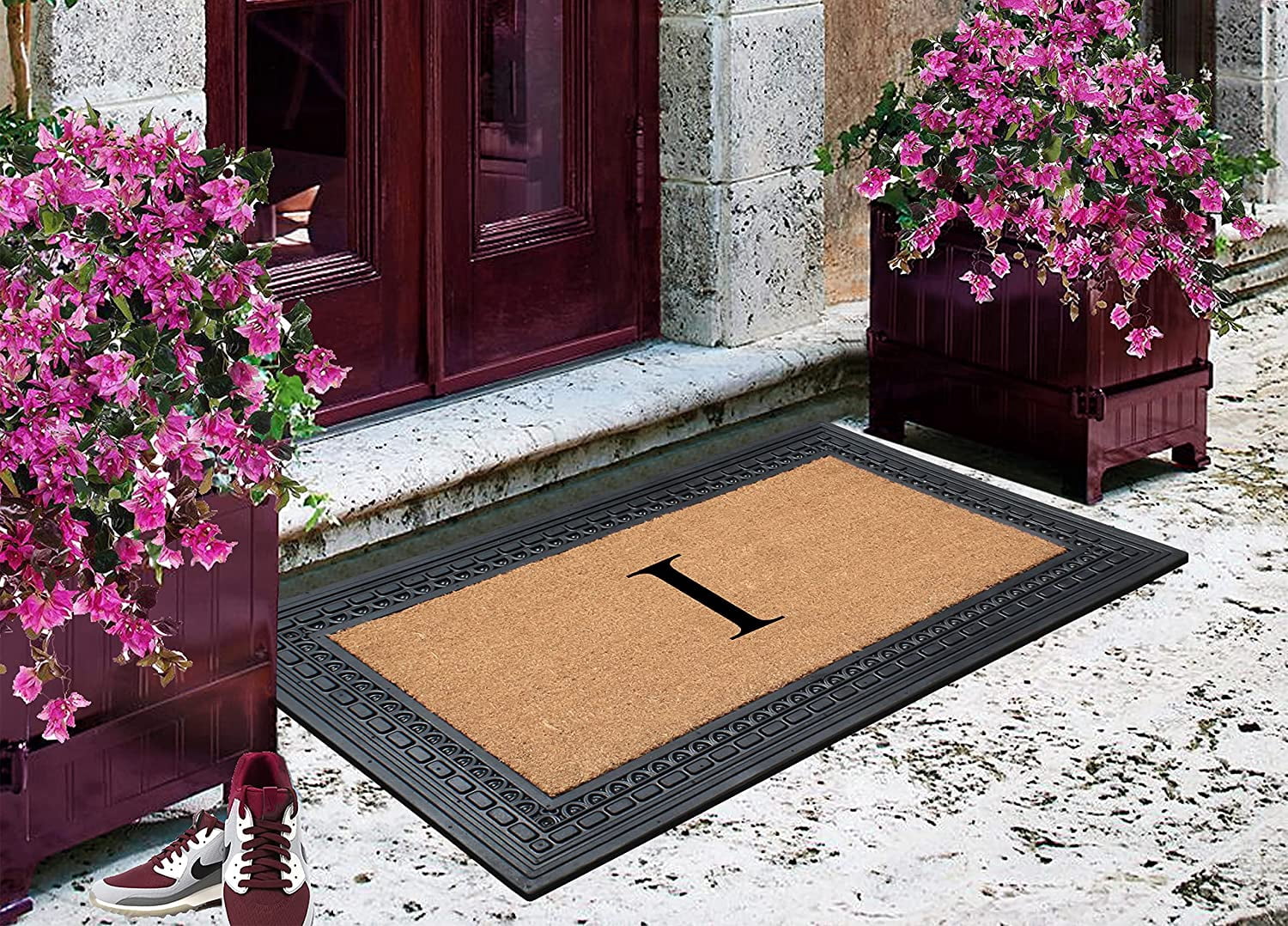 A1HC Natural Rubber & Coir 24x39 Monogrammed Doormat For Front Door, Anti-Shed Treated Durable Doormat for Outdoor Entrance, Heavy Duty, Low Profile, Easy to Clean, Long Lasting Front Porch Entry Rug