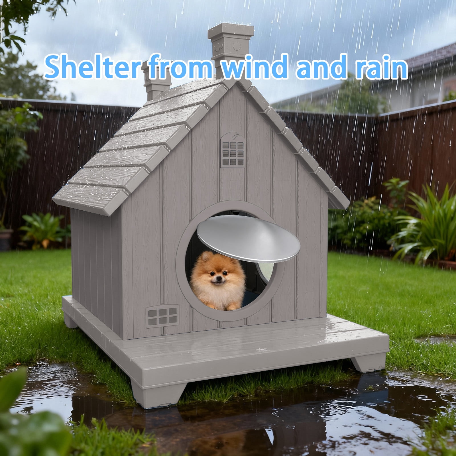 Joxxoaa Outdoor resin weatherproof cat house,ventilated and insulated for Cats,Kittens, Puppies,washable,easy to assemble,scratch and bite-resistant,non-stick to hair (gray)