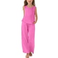thumbnail image 6 of Girls' Clothing Sets 9/10 Girls 2 Piece Outfits Cotton Linen Crewneck Sleeveless Tank Vest and Loose Palazzo Trousers Summer Fashion Comfy Gauze Set, 6 of 6
