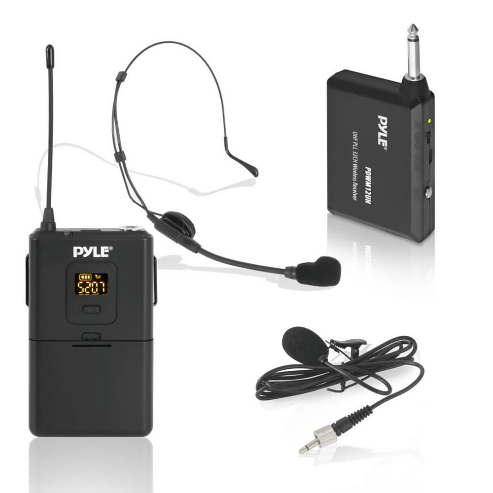 Pyle Wireless Microphone System Beltpack Transmitter with Headset & Lavalier Mics
