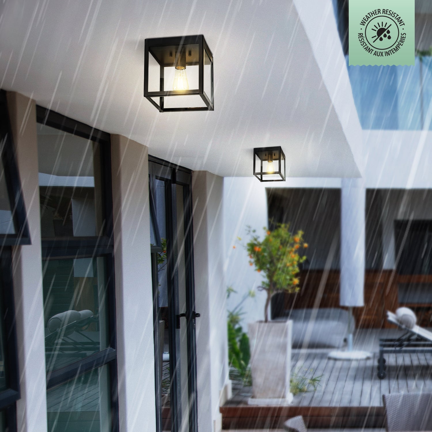 Globe Electric Sasha 1-Light Matte Black Outdoor Flush Mount Ceiling Light with Clear Glass Shade