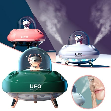 

400ml UFO Double Spray Humidifier with Colorful Lights Cartoon Humidifier Silent Home Water Replenishment