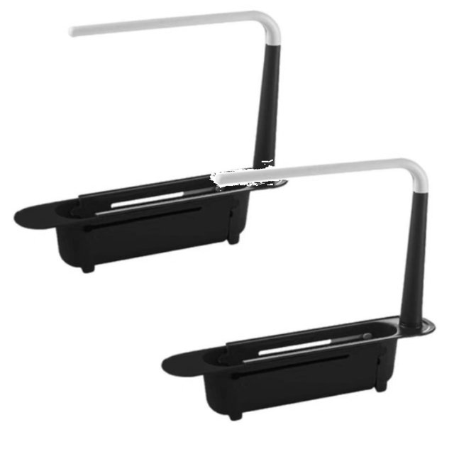 Oleegame 2PC Shower Soap Dish With Hook Sink Organizer Updated Telescopic Sink Storage Rack Adjustable Telescopic 2 In 1 Sink Organizer Tray With Sponge Holder & Dishcloth Hanger Black