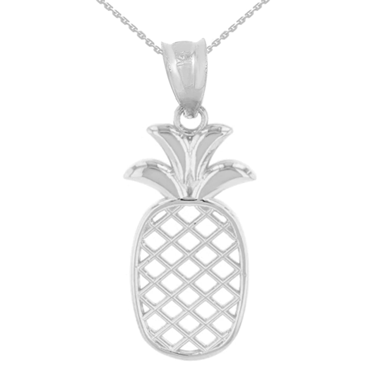 SOLID WHITE GOLD PINEAPPLE PENDANT NECKLACE 14K Pendant with 22