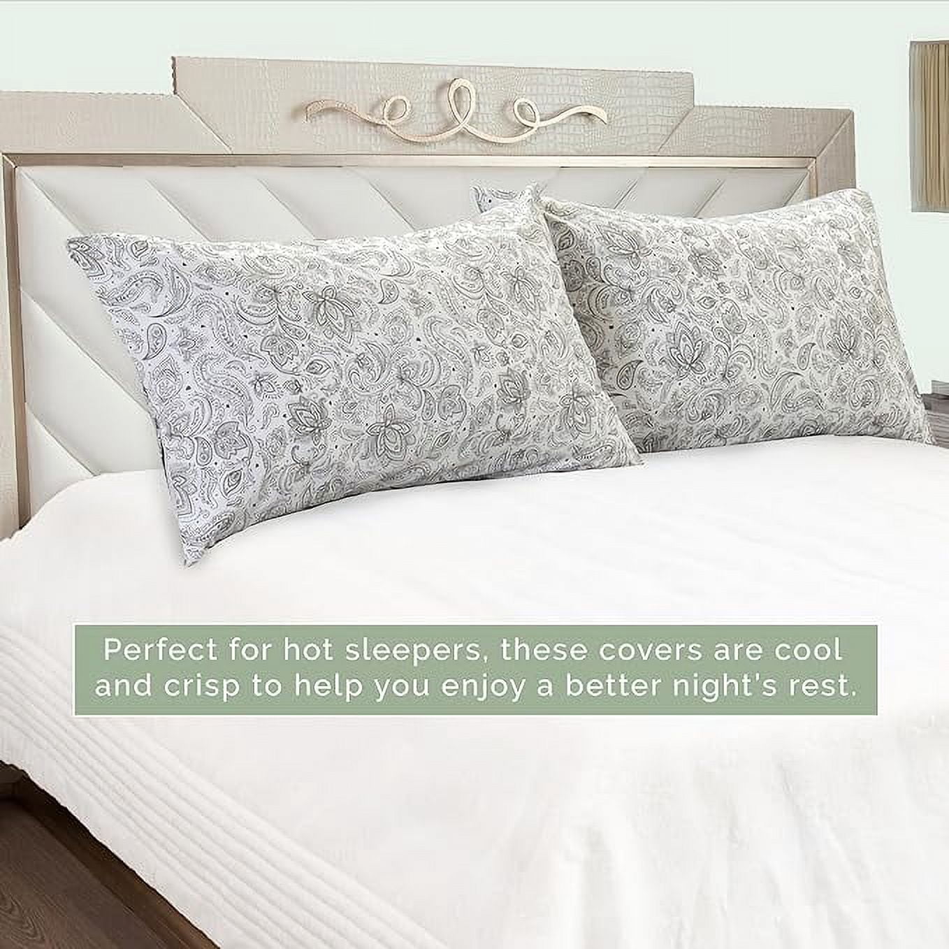 Elegant Comfort Set of 2 Ultra Soft Floral Pint Pillowcases - 1500 Hotel Quality Microfiber, Smooth Envelope Closure - King, Paisley Gray