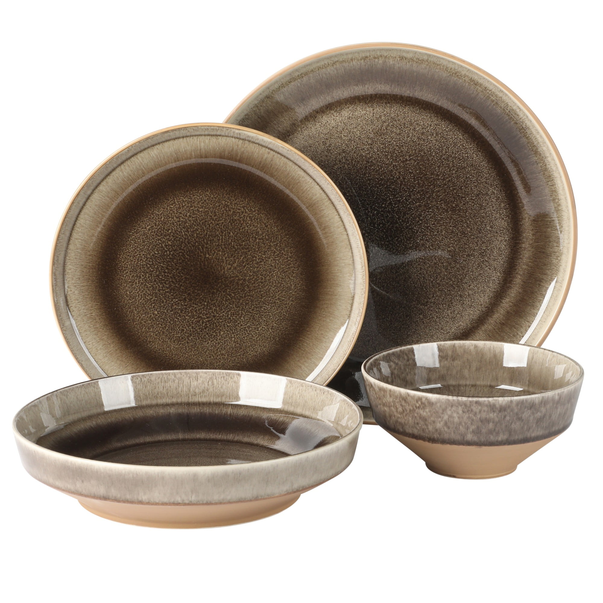 Gibson Elite Hailstone 16 Piece Stonewe Reactive Glaze (Service for 4) Ceramic Plates and Bowls Dinnerware Set - Black