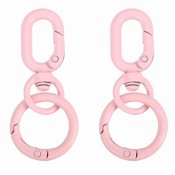 Uxcell 2.2" Swivel Snap Hooks with Key Rings, 2Pcs Double Opening Metal Oval Swivel Spring Clasp Clip with O Ring for DIY Crafts Jewelry Lanyard Making, Pink