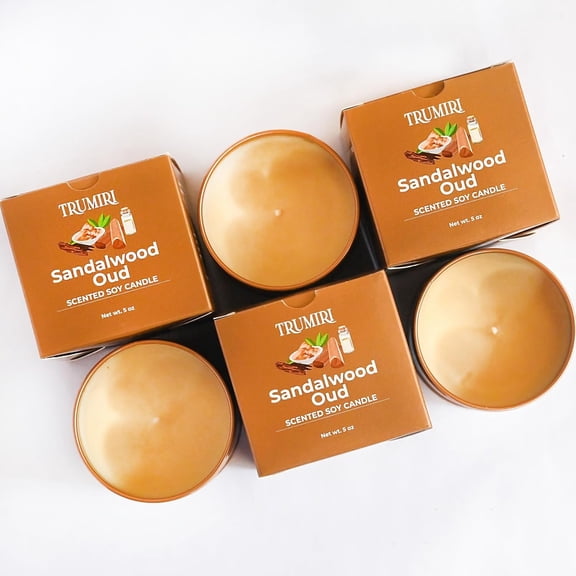 Sandalwood Oud - Scented Candles for Men - Pack of 3 x 5oz Natural Soy Clean Organic Non Toxic - Masculine Scent Gifts - Candel for Home Bedroom Bathroom Apartment Room Décor - New House Essentials