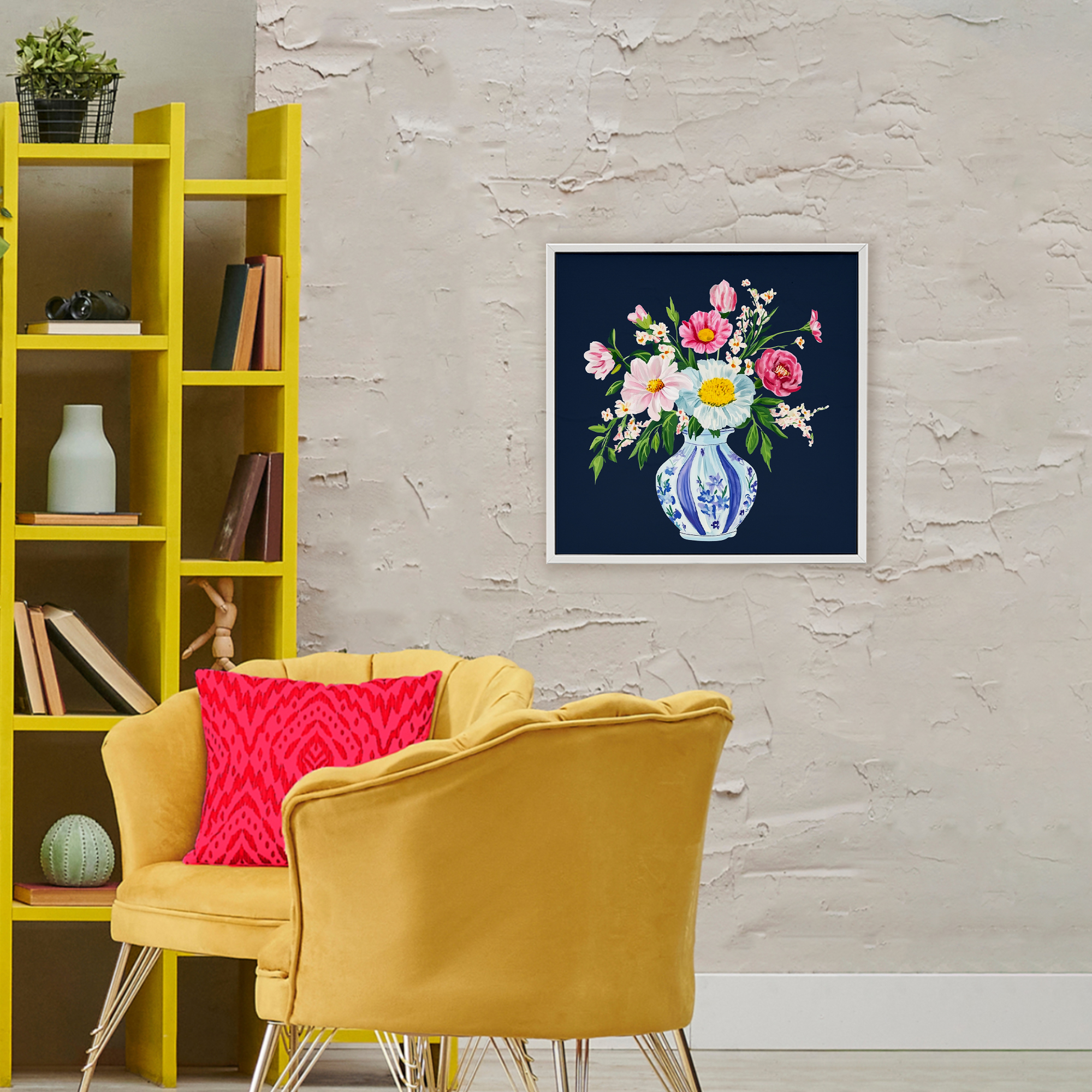 Spring Chinoiserie Vase White Framed Giclee Art, design by Yen