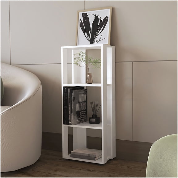 White Modern Bookcase with Open Shelves, Storage Organizer for Living Room, Bedroom, Home Office