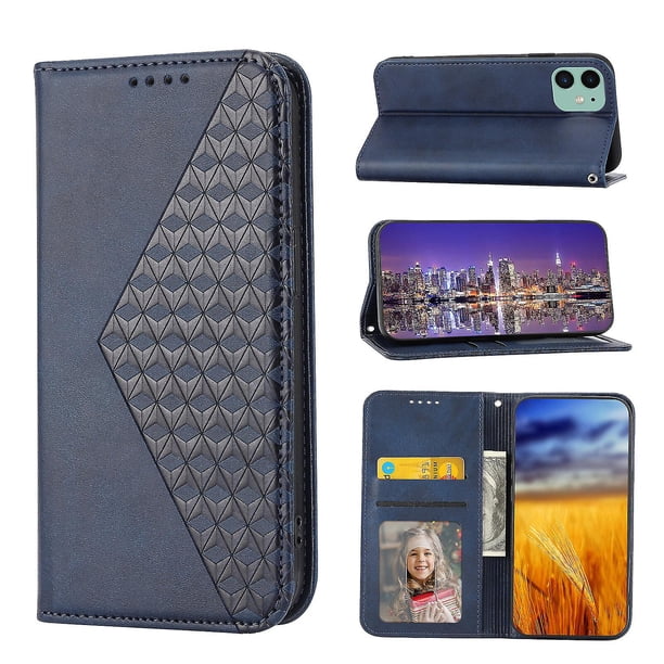 Funda de piel sintética estilo empresarial para iPhone 12 con tarjetero Lenyard