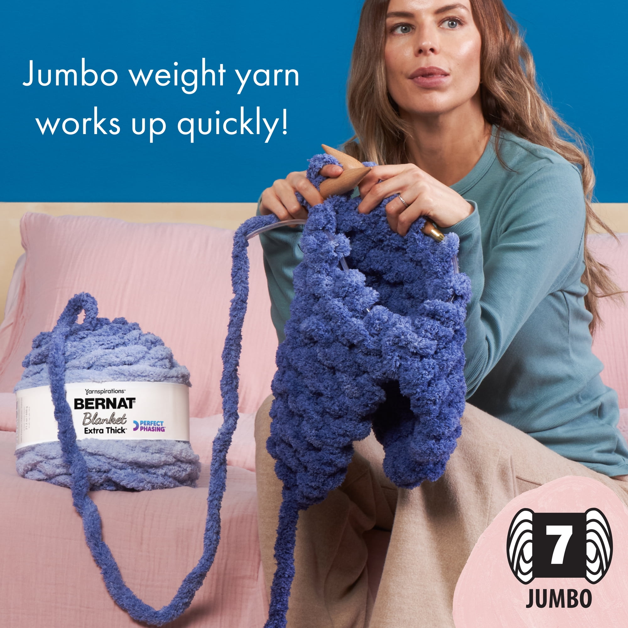 Bernat® Blanket Extra Thick Perfect Phasing™ #7 Jumbo Polyester Yarn, Electric Blue 21.2oz/600g 65 Yards