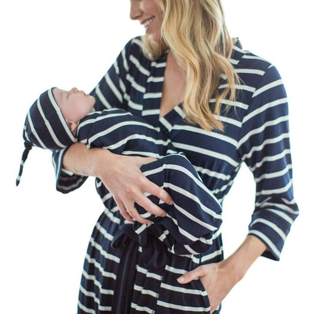 Baby Be Mine Maternity Mommy & Me Delivery Robe with Matching Baby Swaddle  Blanket & Hat Set , Pregnancy Robe For Women, Nursing Robe, Maternity Robe