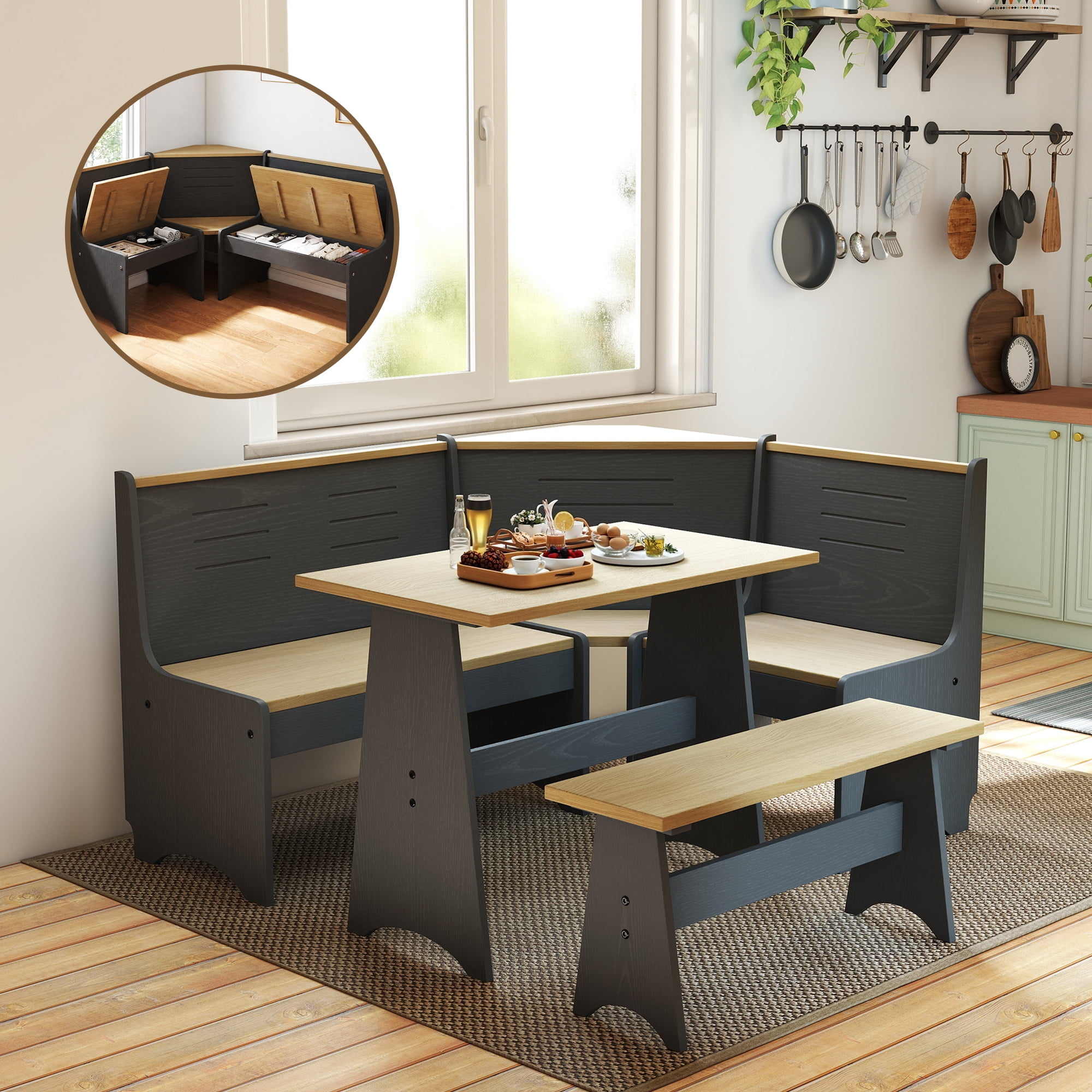 TMS 3-Piece Kitchen Set, Reversible Dining Nook with Storage