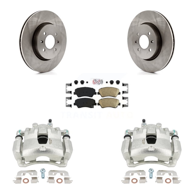 Transit Auto Front Disc Brake Caliper Rotors and Ceramic Pads Kit for Car 2017 Kia Rio LX EX with 14" Factory Wheels KC8-100536N