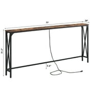 70 Console Table Entryway Sofa Table with Power Outlets,Rustic Brown